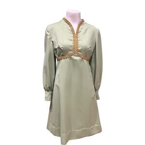 Vintage 1660s Sage Green Mod Mini Dress Long Sleeve A-Line / Women’s Small -